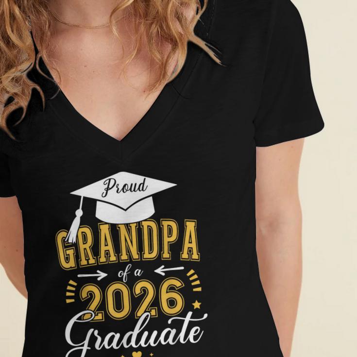 Proud Grandpa Of a Class Of 2026 Graduate For Graduation Women's Jersey Short Sleeve Deep V-Neck Tshirt