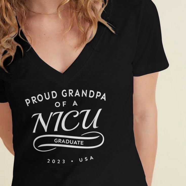 Proud Grandpa Of a NICU Graduate 2023 Graduation Party Women's Jersey Short Sleeve Deep V-Neck Tshirt