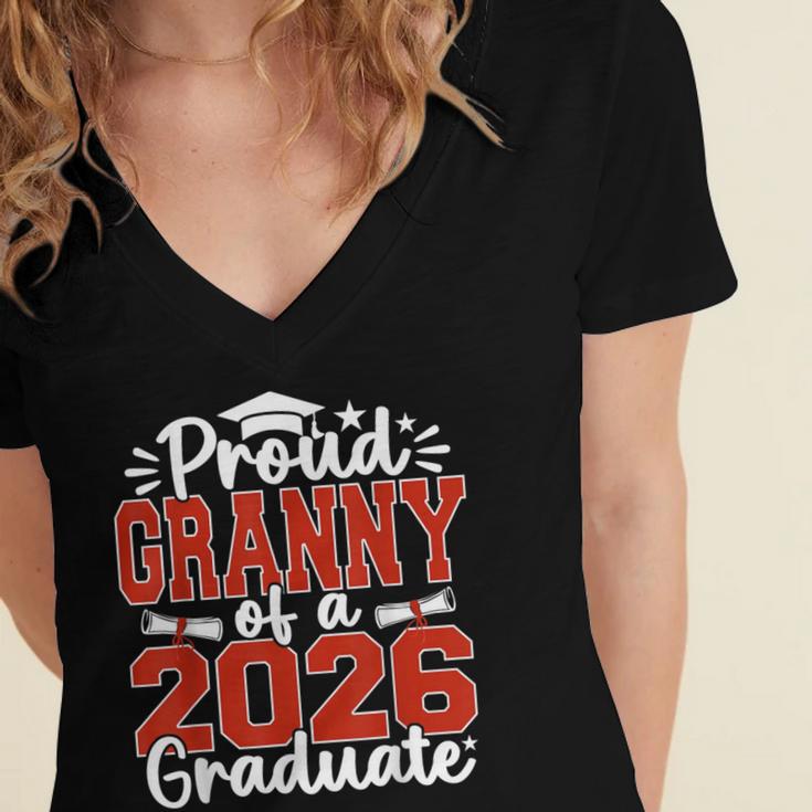 Proud Granny Of A Class Of 2026 Graduate Senior Graduation Women's Jersey Short Sleeve Deep V-Neck Tshirt