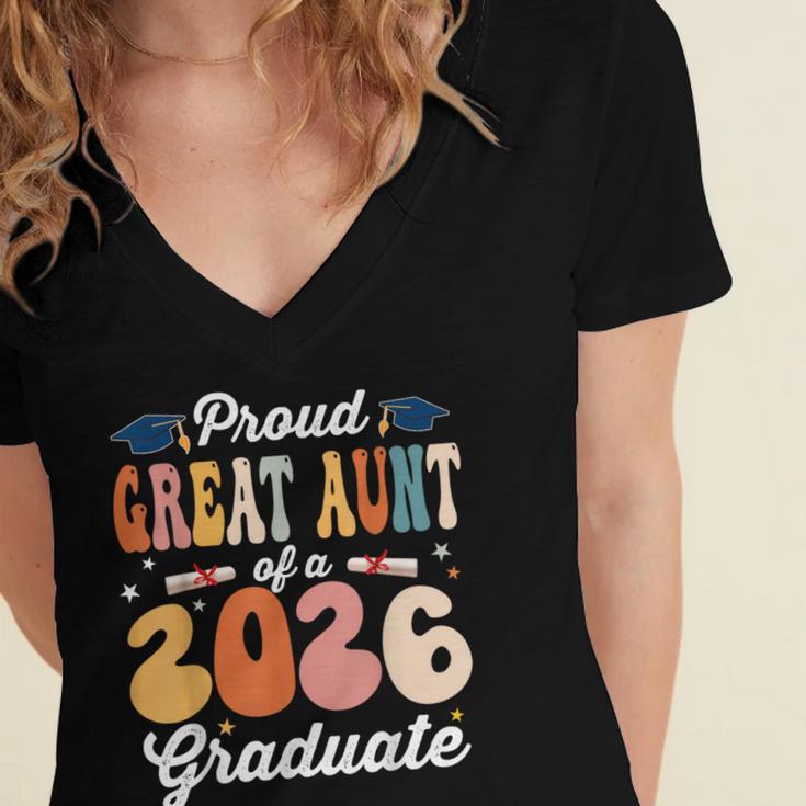 Proud Great Aunt Of a Class Of 2026 Graduate Graduation Women's Jersey Short Sleeve Deep V-Neck Tshirt