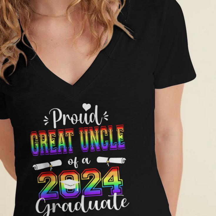 Proud Great Uncle Of 2024 Graduate Class 2024 Graduation Women's Jersey Short Sleeve Deep V-Neck Tshirt