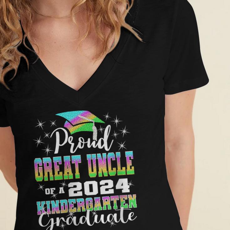 Proud Great Uncle Of Kindergarten Graduate 2024 Graduation Women's Jersey Short Sleeve Deep V-Neck Tshirt