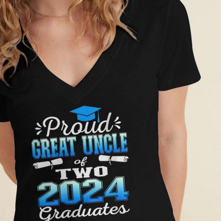 Proud Great Uncle Of Two 2024 Graduate Class 2024 Graduation Women's Jersey Short Sleeve Deep V-Neck Tshirt