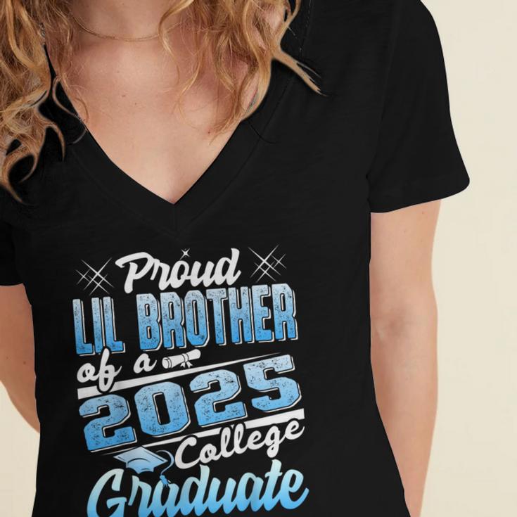 Proud Lil Brother Of 2025 Graduate College Shirt Graduation Women's Jersey Short Sleeve Deep V-Neck Tshirt