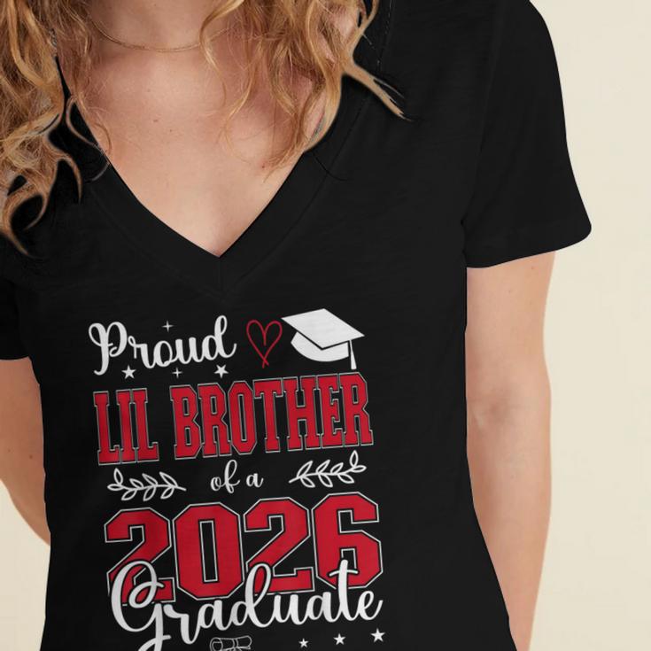 Proud Lil Brother Of a Class Of 2026 Graduate For Graduation Women's Jersey Short Sleeve Deep V-Neck Tshirt