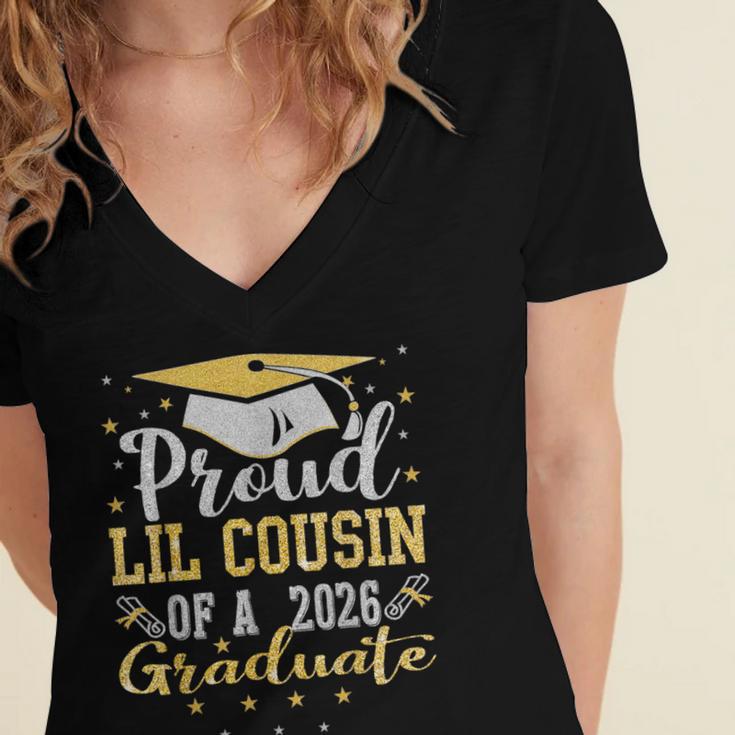 Proud Lil Cousin Of a 2026 Graduate Class Senior Graduation Women's Jersey Short Sleeve Deep V-Neck Tshirt