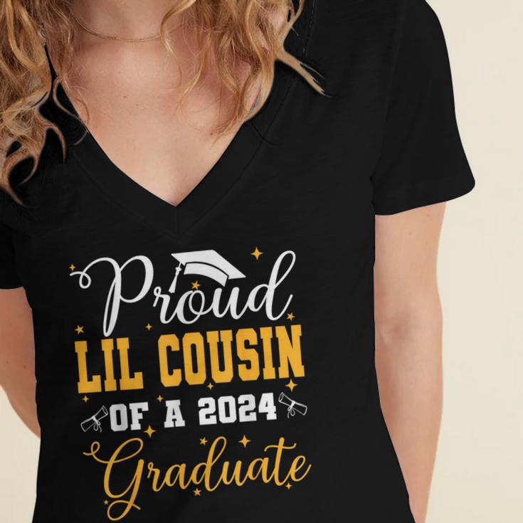 Proud Lil Cousin Of A Class 2024 Graduate Senior Graduation Women's Jersey Short Sleeve Deep V-Neck Tshirt