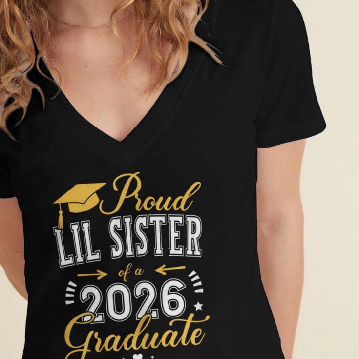 Proud Lil Sister Of a Class Of 2026 Graduate For Graduation Women's Jersey Short Sleeve Deep V-Neck Tshirt