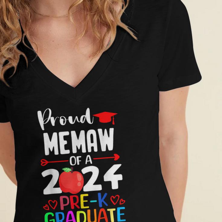 Proud MEMAW Of 2024 Pre-K Graduation Graduate Senior 2024 Women's Jersey Short Sleeve Deep V-Neck Tshirt