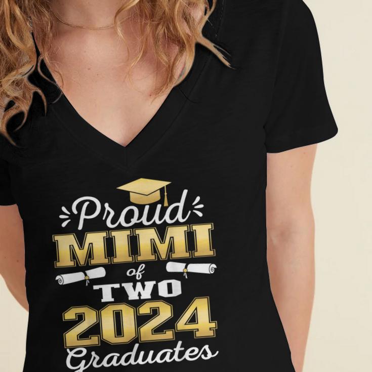 Proud Mimi Of Two 2024 Graduate Class 2024 Graduation Family Women's Jersey Short Sleeve Deep V-Neck Tshirt