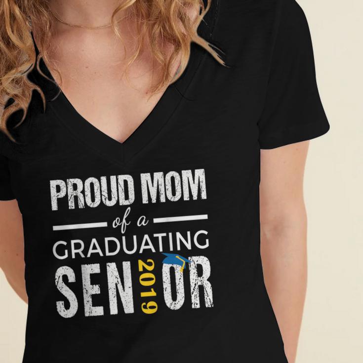 Proud Mom Of 2019 Senior Graduation Shirt Graduate Women's Jersey Short Sleeve Deep V-Neck Tshirt