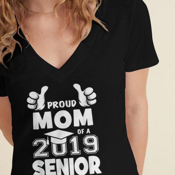 Proud Mom Of A 2019 Senior School Graduation Shirt Women's Jersey Short Sleeve Deep V-Neck Tshirt