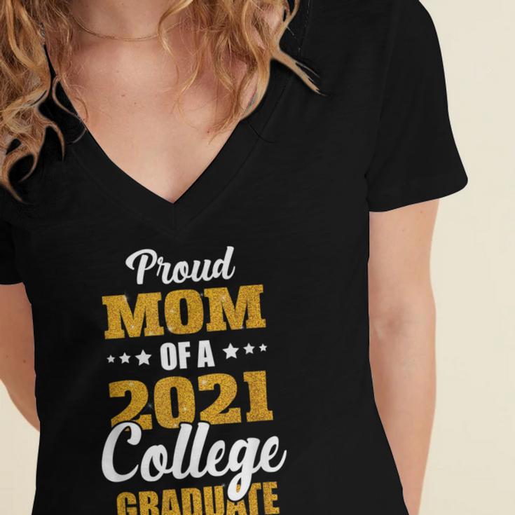 Proud Mom Of A 2021 College Graduate Senior Graduation Women's Jersey Short Sleeve Deep V-Neck Tshirt