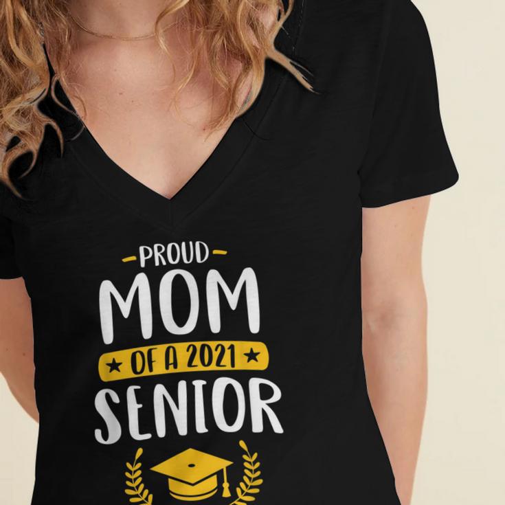 Proud Mom Of A 2021 Senior Shirt Class Graduation 2021 Mommy Women's Jersey Short Sleeve Deep V-Neck Tshirt