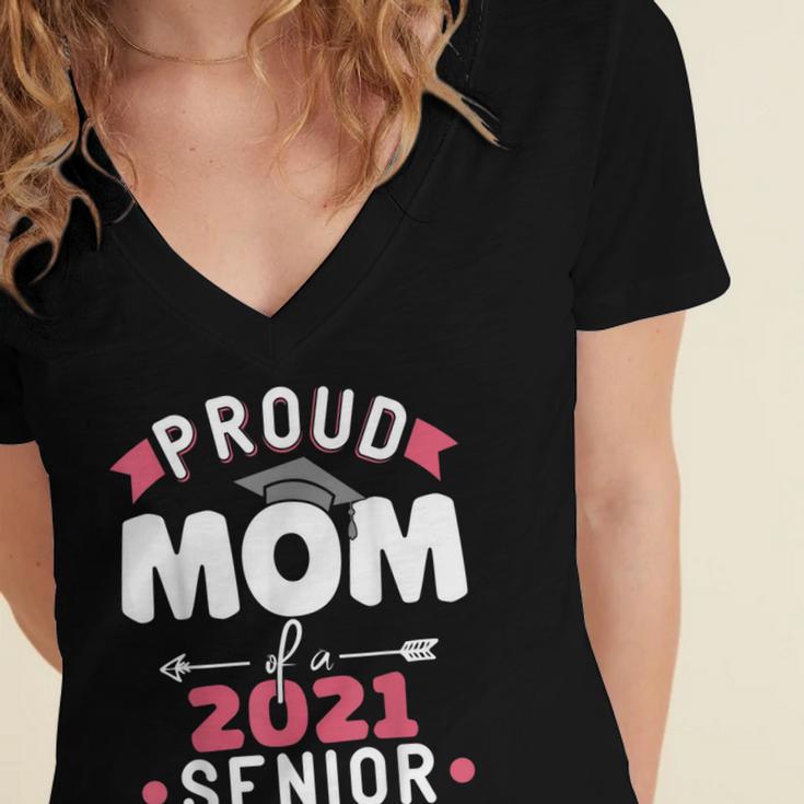 Proud Mom Of a 2021 Senior Year School Graduation Party Women's Jersey Short Sleeve Deep V-Neck Tshirt