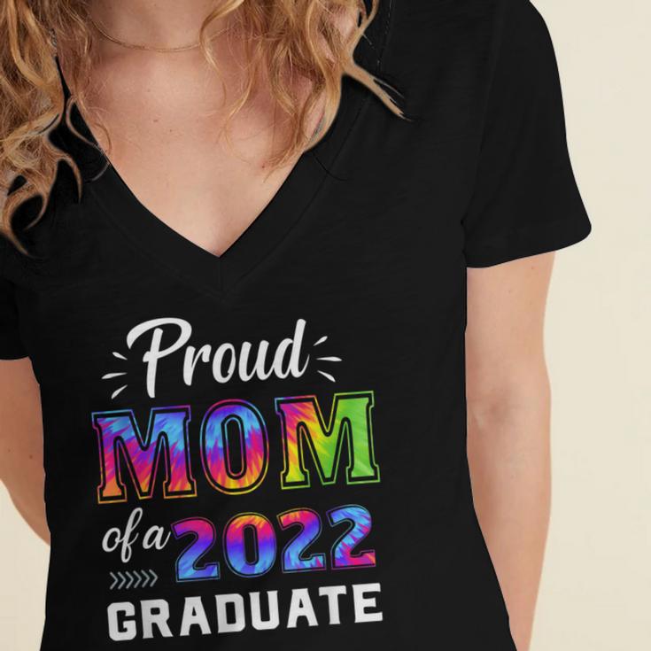 Proud Mom Of a 2022 Graduate Matching Tie Dye Graduation Women's Jersey Short Sleeve Deep V-Neck Tshirt
