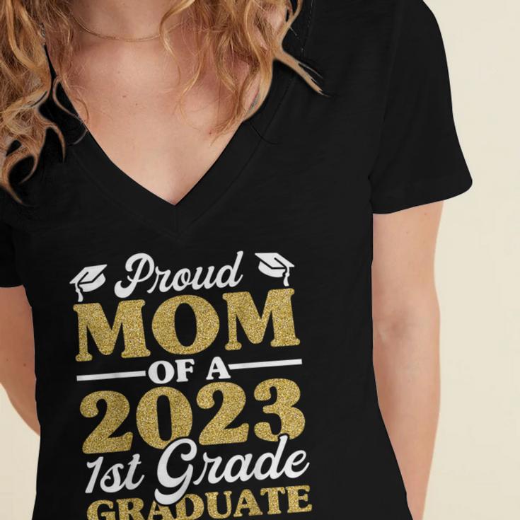 Proud Mom Of A 2023 1st Grade Graduate Shirt Fun Graduation Women's Jersey Short Sleeve Deep V-Neck Tshirt