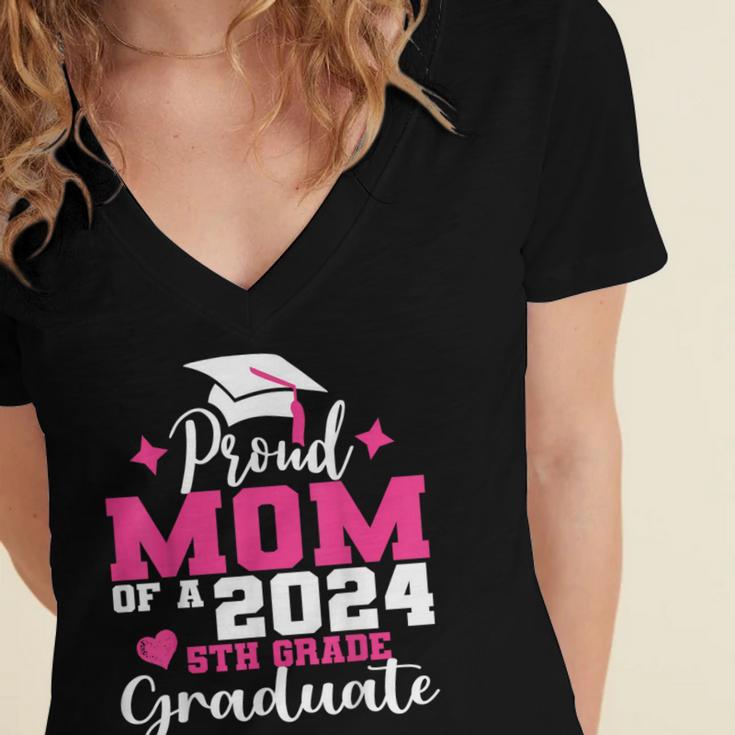 Proud Mom Of 2024 5th Grade Graduate Mother Graduation Women's Jersey Short Sleeve Deep V-Neck Tshirt