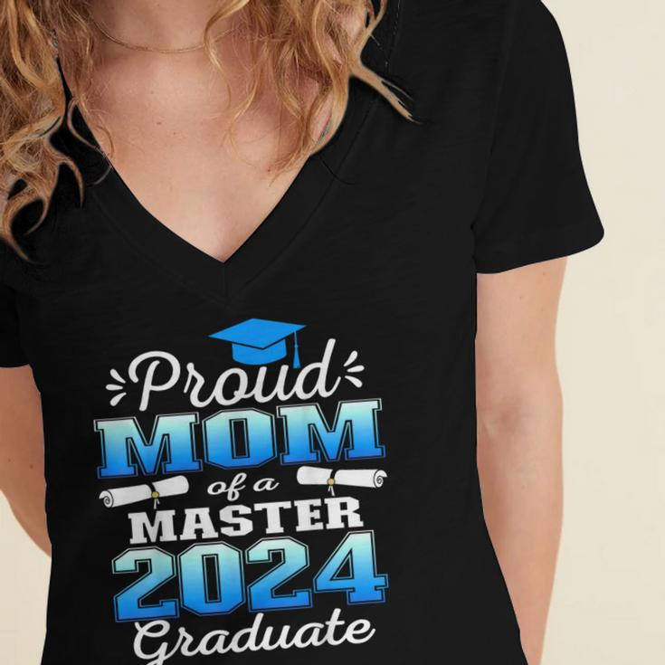 Proud Mom Of 2024 Class Master Graduate Family Graduation Women's Jersey Short Sleeve Deep V-Neck Tshirt