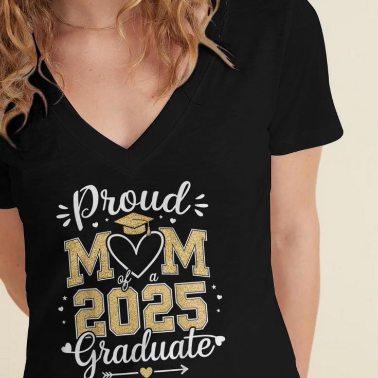 Proud Mom Of a 2025 Graduate Class Of 2025 Graduation Women's Jersey Short Sleeve Deep V-Neck Tshirt
