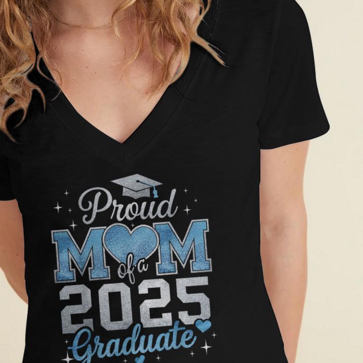 Proud Mom Of a 2025 Graduate For Class Of 2025 Graduation Women's Jersey Short Sleeve Deep V-Neck Tshirt