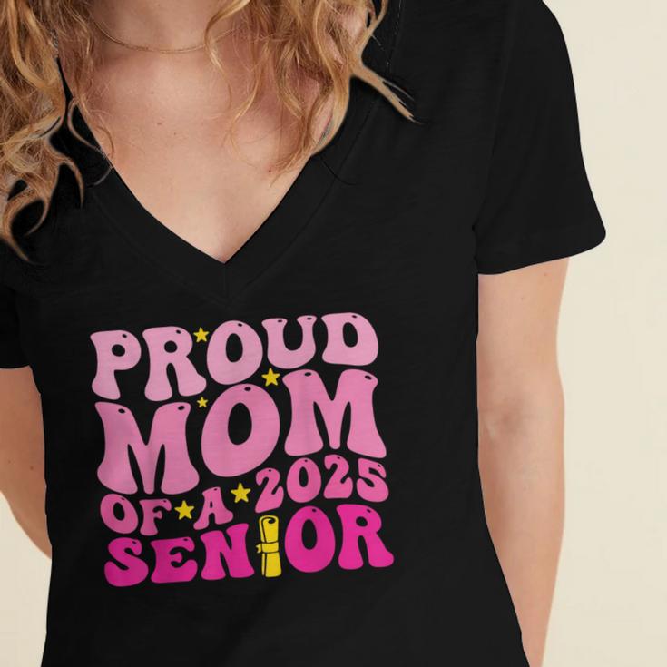 Proud Mom Of a 2025 Graduate Class Senior Graduation Mother Women's Jersey Short Sleeve Deep V-Neck Tshirt