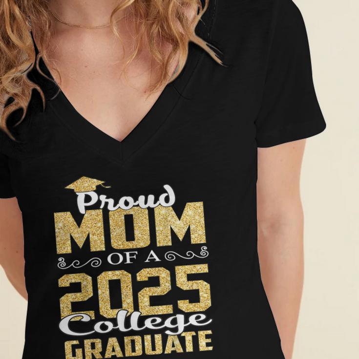 Proud Mom Of 2025 Graduate College Shirt Graduation Women's Jersey Short Sleeve Deep V-Neck Tshirt