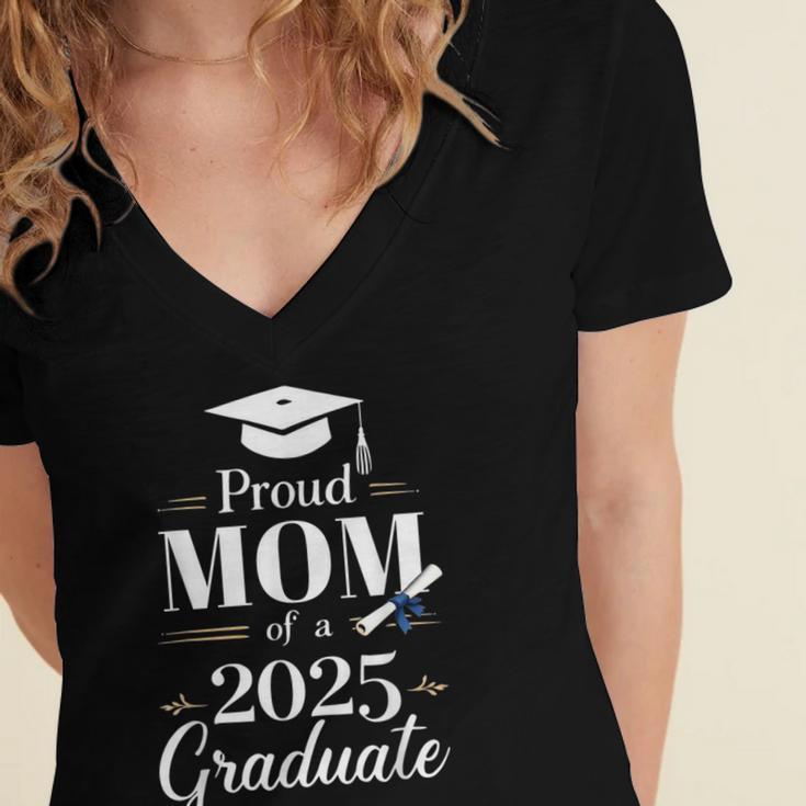 Proud Mom Of a 2025 Graduate Graduation Senior Moms Women's Jersey Short Sleeve Deep V-Neck Tshirt