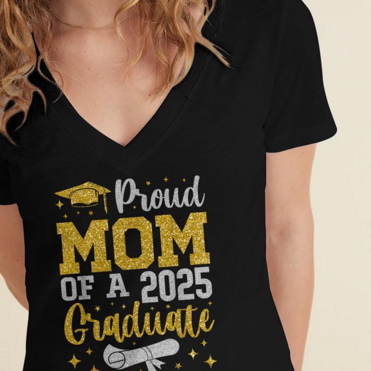 Proud Mom Of A 2025 Graduate Senior Class Of 2025 Graduation Women's Jersey Short Sleeve Deep V-Neck Tshirt