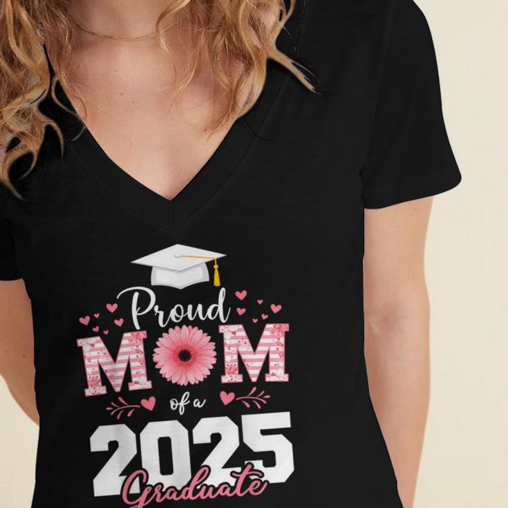 Proud Mom Of a 2025 Graduate Senior Mom Family Graduation Women's Jersey Short Sleeve Deep V-Neck Tshirt