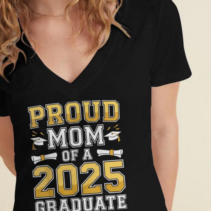 Proud Mom Of A 2025 Graduate Shirt Class Of 2025 Graduation Women's Jersey Short Sleeve Deep V-Neck Tshirt