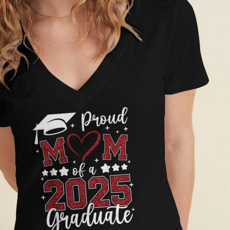 Proud Mom Of 2025 Senior Graduate Matching Family Graduation Women's Jersey Short Sleeve Deep V-Neck Tshirt