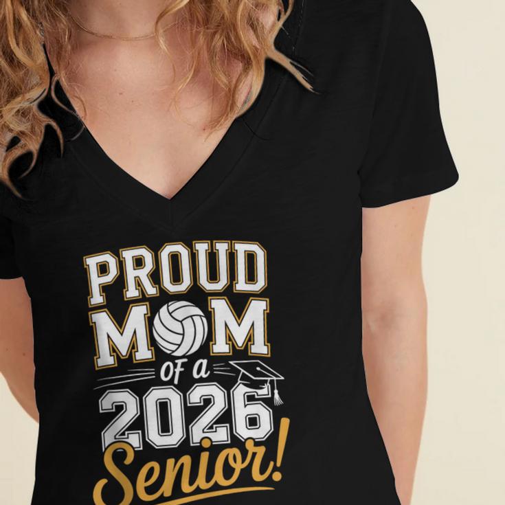 Proud Mom Of a 2026 Senior Volleyball Graduation Women's Jersey Short Sleeve Deep V-Neck Tshirt