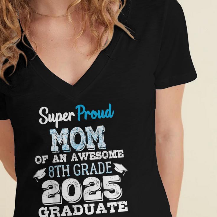Proud MOM Of A 8th Grade Graduate 2025 Elementary Graduation Women's Jersey Short Sleeve Deep V-Neck Tshirt