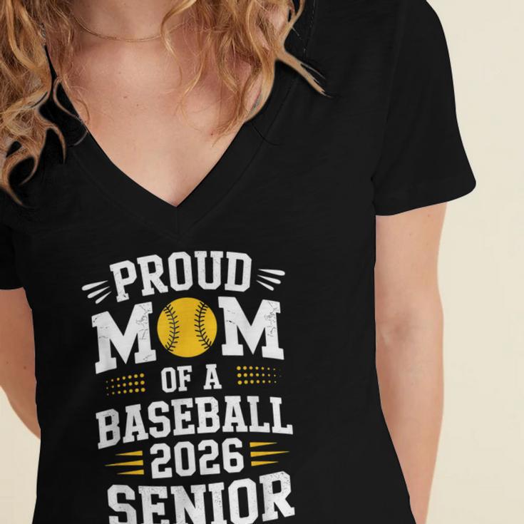 Proud Mom Of Baseball Senior 2026 Graduation Women's Jersey Short Sleeve Deep V-Neck Tshirt