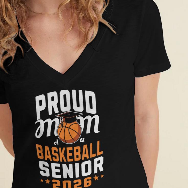 Proud Mom Of Basketball Senior 2026 Graduation Women's Jersey Short Sleeve Deep V-Neck Tshirt