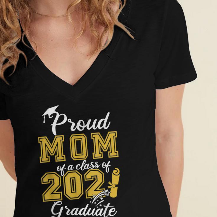 Proud Mom Of a Class Of 2021 Graduate Graduation Senior 2021 Women's Jersey Short Sleeve Deep V-Neck Tshirt