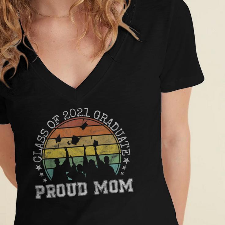 Proud Mom Of a Class Of 2021 Graduate Senior 21 Graduation Women's Jersey Short Sleeve Deep V-Neck Tshirt
