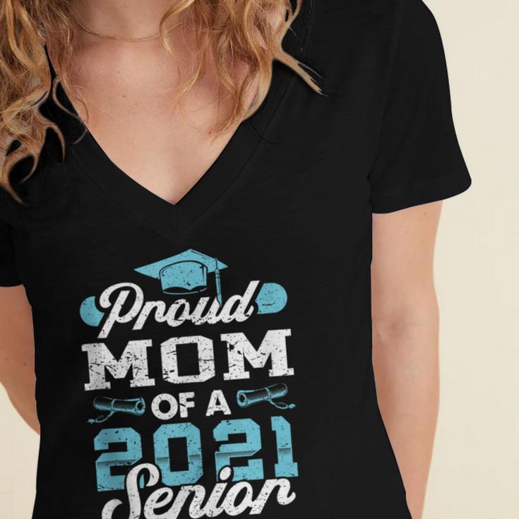 Proud Mom Of a Class Of 2021 Senior Graduate Graduation Women's Jersey Short Sleeve Deep V-Neck Tshirt