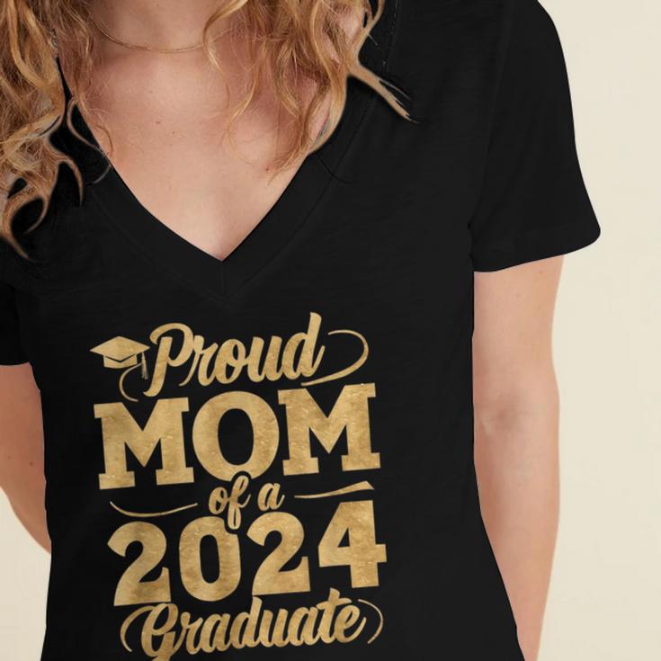 Proud Mom Of a Class Of 2024 Graduate Senior Graduation Women's Jersey Short Sleeve Deep V-Neck Tshirt