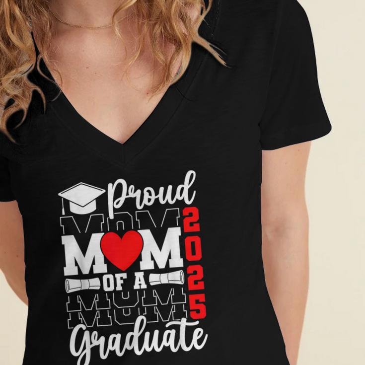 Proud Mom Of a Class Of 2025 Graduate Senior Mom Graduation Women's Jersey Short Sleeve Deep V-Neck Tshirt