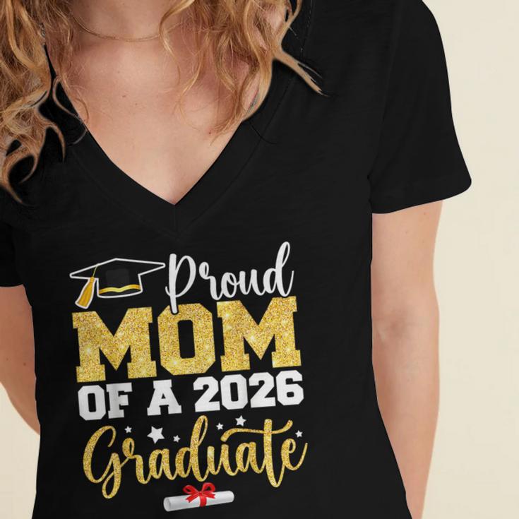 Proud Mom Of A Class Of 2026 Graduate Senior Gold Graduation Women's Jersey Short Sleeve Deep V-Neck Tshirt
