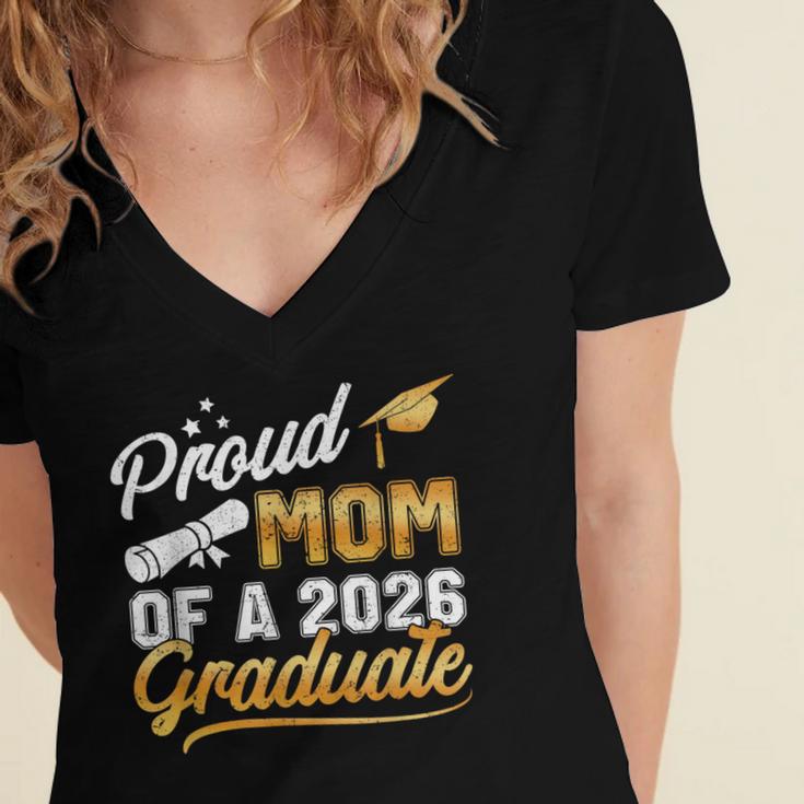 Proud Mom Of A Class Of 2026 Graduate Senior 2026 Graduation Women's Jersey Short Sleeve Deep V-Neck Tshirt
