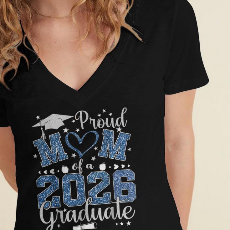 Proud Mom Of a Class Of 2026 Graduate Senior Graduation Women's Jersey Short Sleeve Deep V-Neck Tshirt