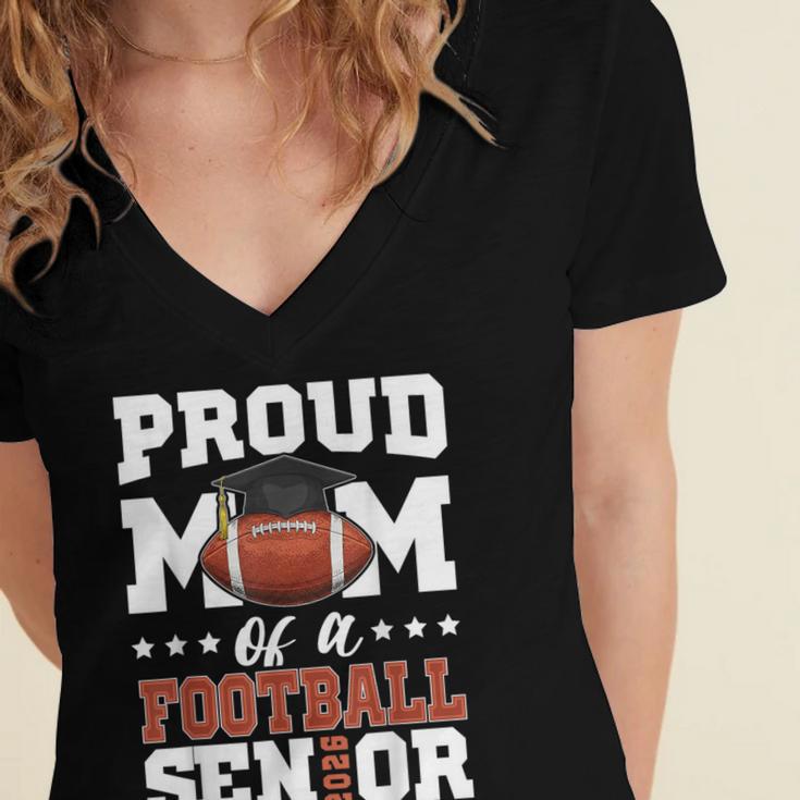 Proud Mom Of a Football Senior 2026 Graduation Gifts Women's Jersey Short Sleeve Deep V-Neck Tshirt