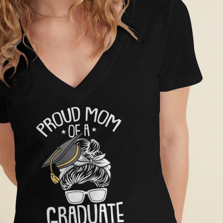 Proud Mom Of A Graduate Graduation Mama Mother Women's Jersey Short Sleeve Deep V-Neck Tshirt