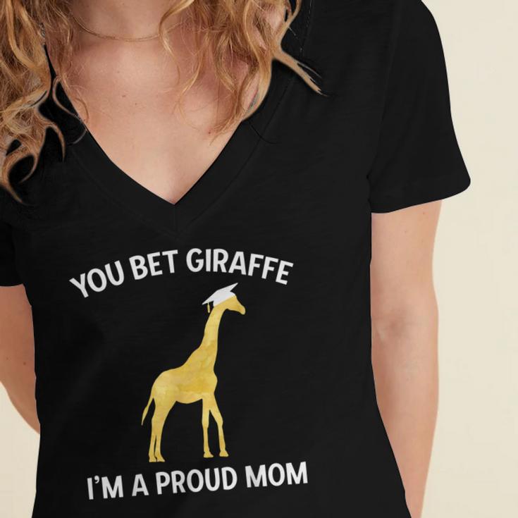 Proud Mom Graduation Shirt You Bet Giraffe Graduate Pun Women's Jersey Short Sleeve Deep V-Neck Tshirt