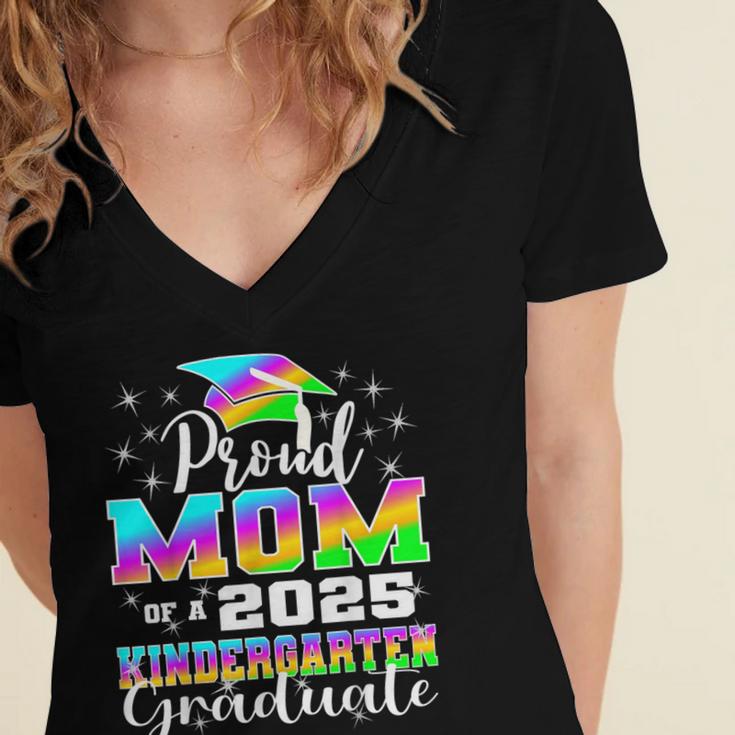 Proud Mom Of Kindergarten Graduate 2025 Graduation Mom Women's Jersey Short Sleeve Deep V-Neck Tshirt