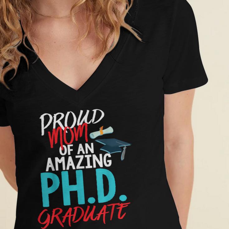 Proud Mom PhD Doctoral Graduation Doctorate Degree Women's Jersey Short Sleeve Deep V-Neck Tshirt