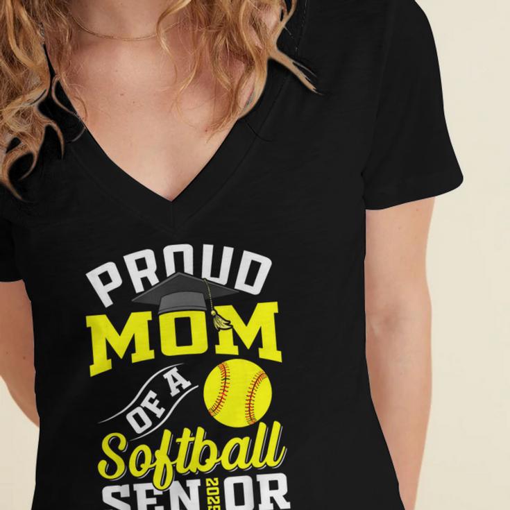 Proud Mom Of a Softball Senior Class Of 2025 Graduation Women's Jersey Short Sleeve Deep V-Neck Tshirt